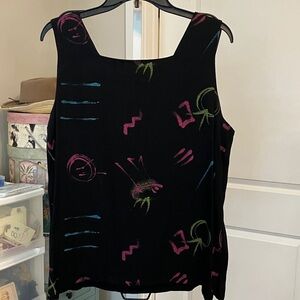 Vintage Black Tank Top with Vibrant Abstract Patterns